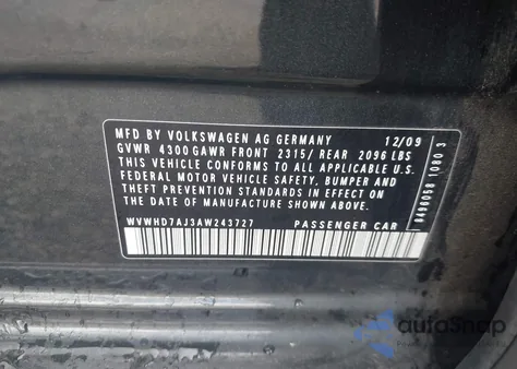 2010 Volkswagen Gti 4-Door z USA, uszkodzony, nr VIN WVWHD7AJ3AW243727